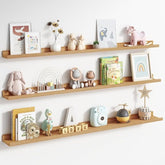 ONIJA Sheesham Wood Floating Shelves, Wall Shelves Set of 3, Picture Shelf Photo Ledge Shelves for Bathroom Kitchen and Bedroom,Livingroom (Natural, 56 inch)
